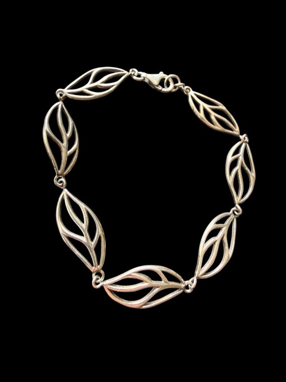925 Sterling Silver Open Work Leaf Link Bracelet 7.5” - Picture 3 of 7